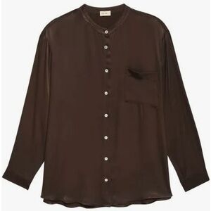 DONNI satiny mandarin shirt . espresso .